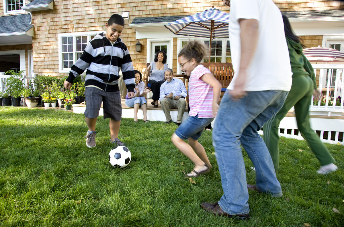 family in garden