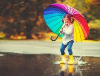 girl in a puddle with an umbrella