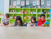 children reading in a library