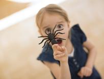 girl holding fake spider