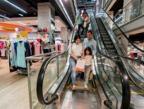 family on an escalator