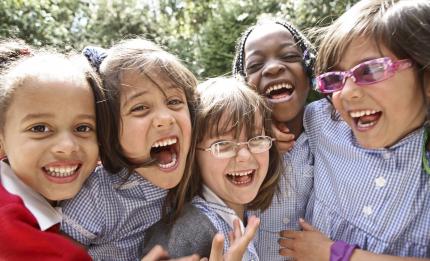 group of school friends laughing