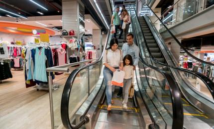 family on an escalator