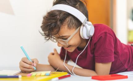 boy listening with headphones