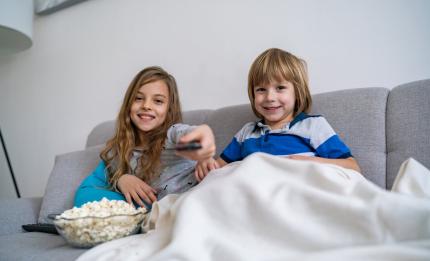 children watching a film