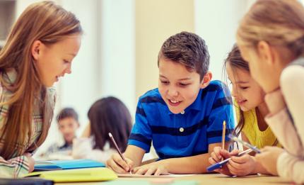 children doing group work in class