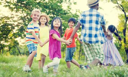 children playing in garden