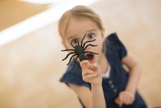 girl holding fake spider