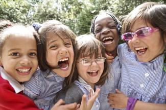 group of school friends laughing