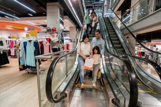 family on an escalator