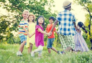 children playing in garden